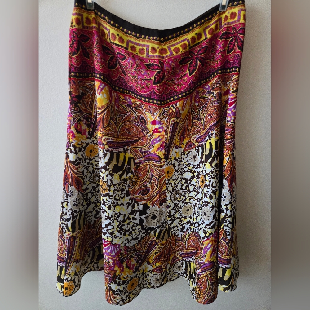 💕HP💕 Nygard Coĺlection 16 Brown, Yellow, Pink Orange & White Lined Midi Skirt